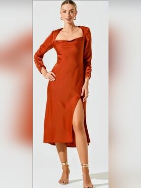 NWOT!Summer ASTR Anthro Gracie Side Slit Satin Soft Women's Resort Midi Dress XS